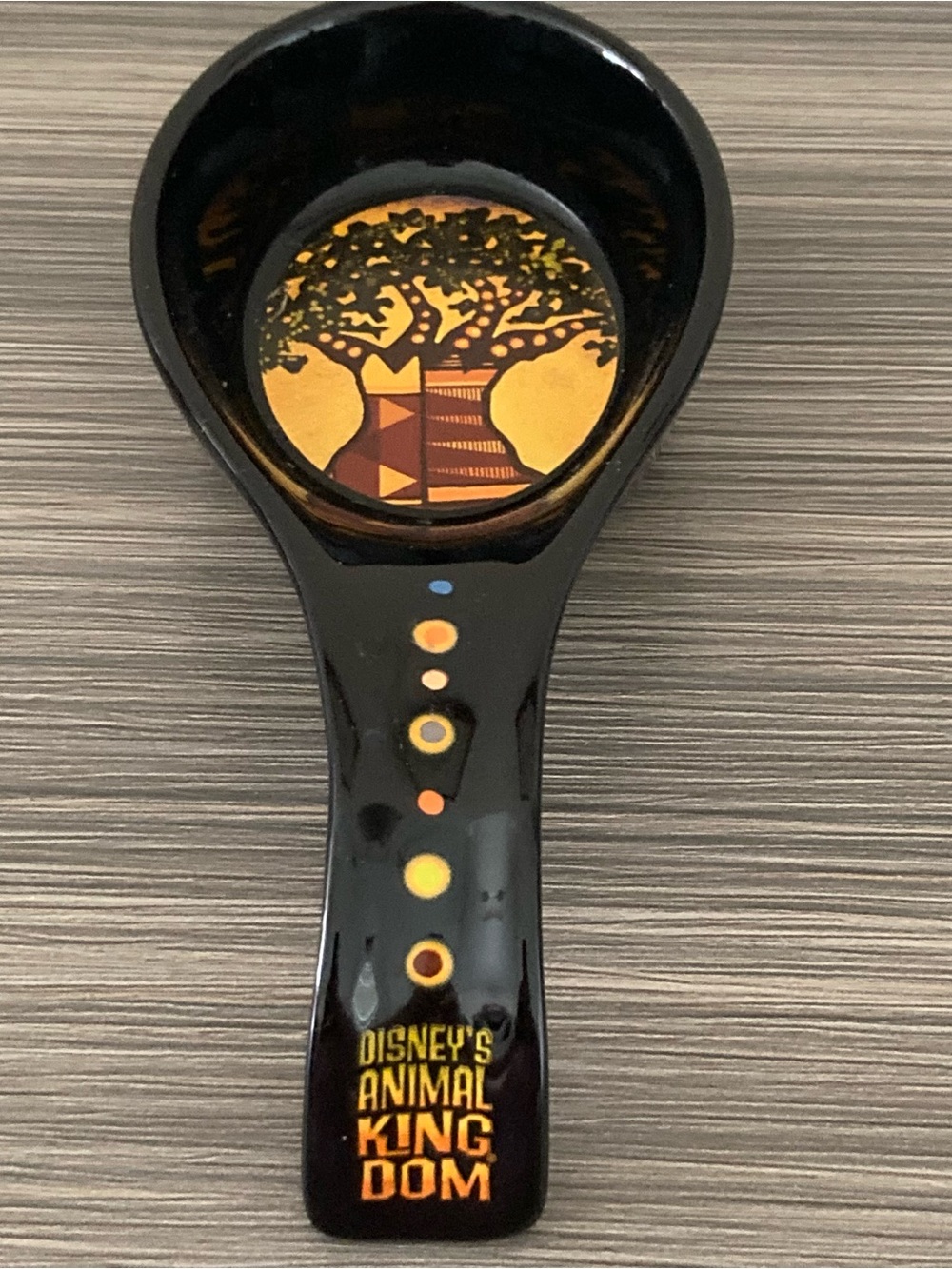 Disney Black Ceramic Spoon Rest with Gold Baobab Tree Art